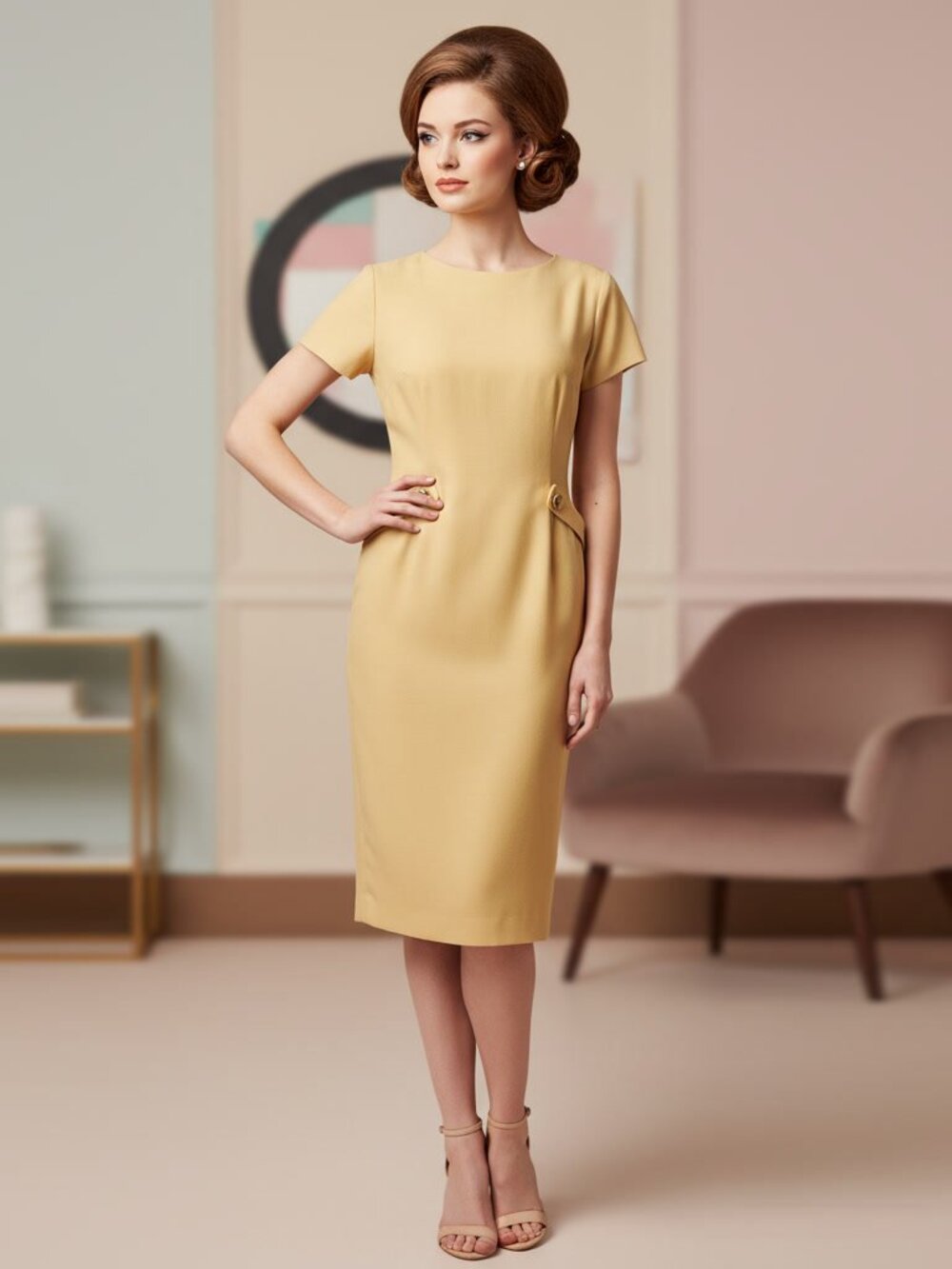 Vintage 60's Retro Style Classic Sheath Summer Dress in Buttery Yellow